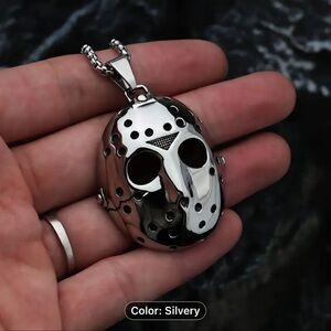 Silver Hockey Mask Pendant Necklace